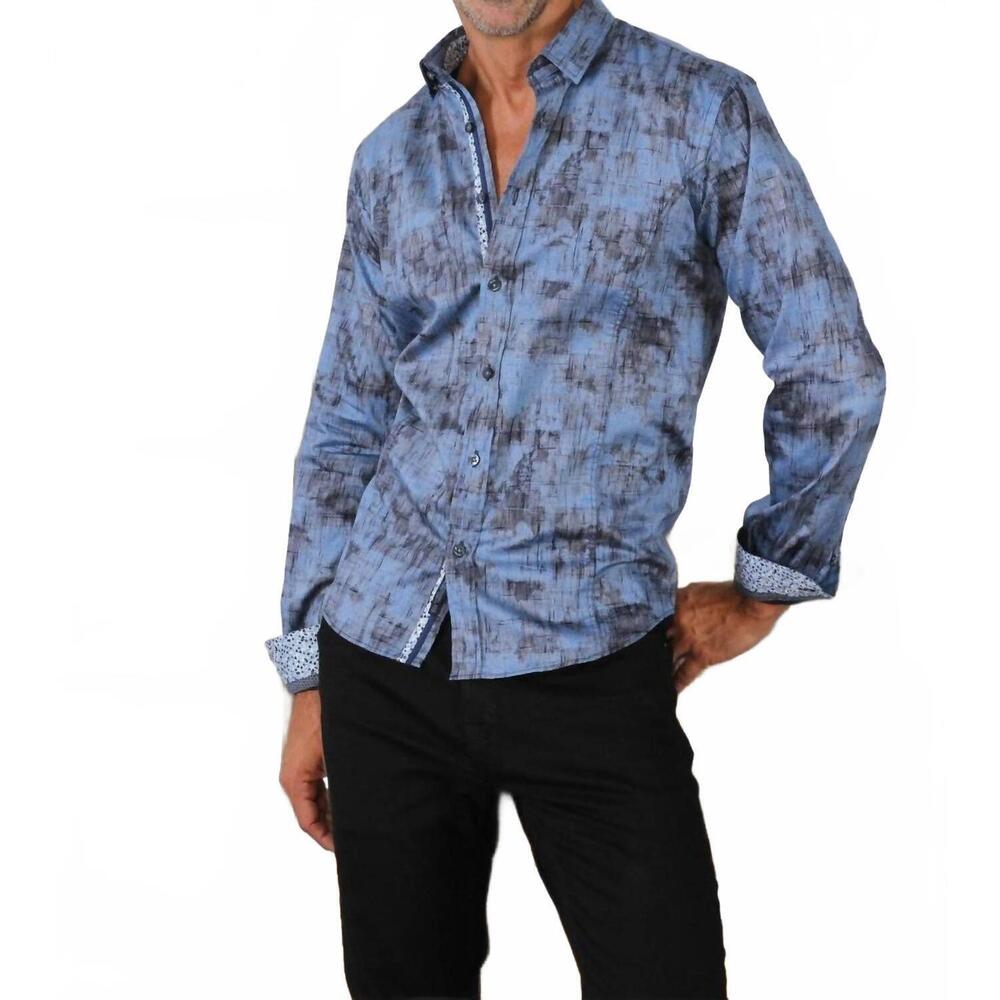 NEW EIGHT X matter print button down shirt with trim in navy